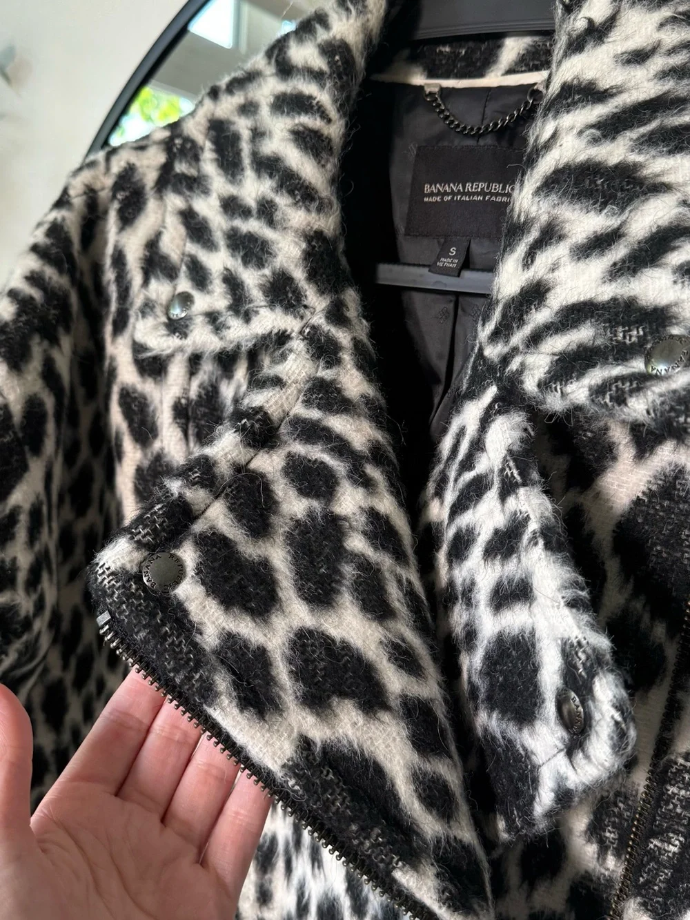 Banana Republic Black & White Leopard Print Wool Blend Coat, Women’s S